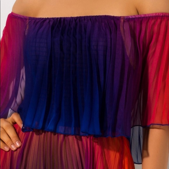 rainbow pleated maxi dress